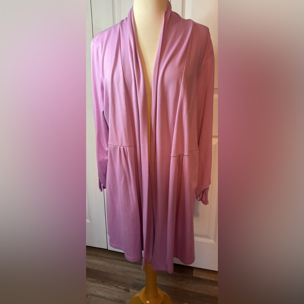 LL Bean Lavender Purple Cotton Open Front Cardigan Duster Coverup Size XL